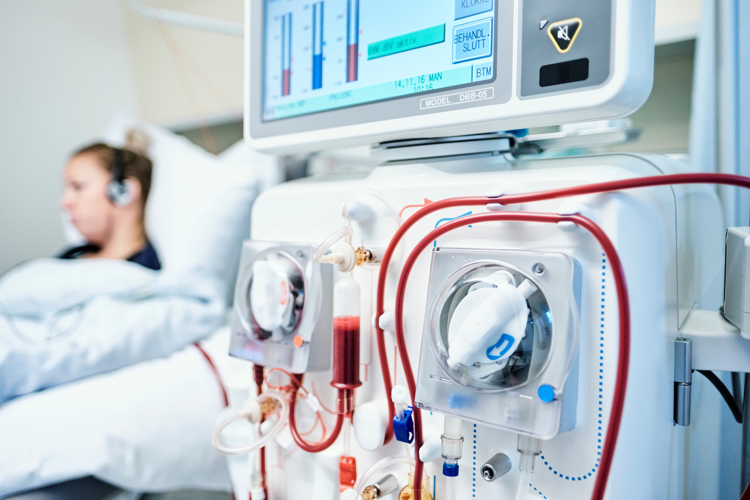 Patient on dialysis machine