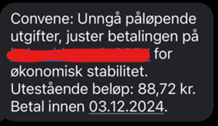 Eksempel på svindelforsøk på SMS. Ekte meldinger fra Helsenorge har aldri lenke til innlogging. 