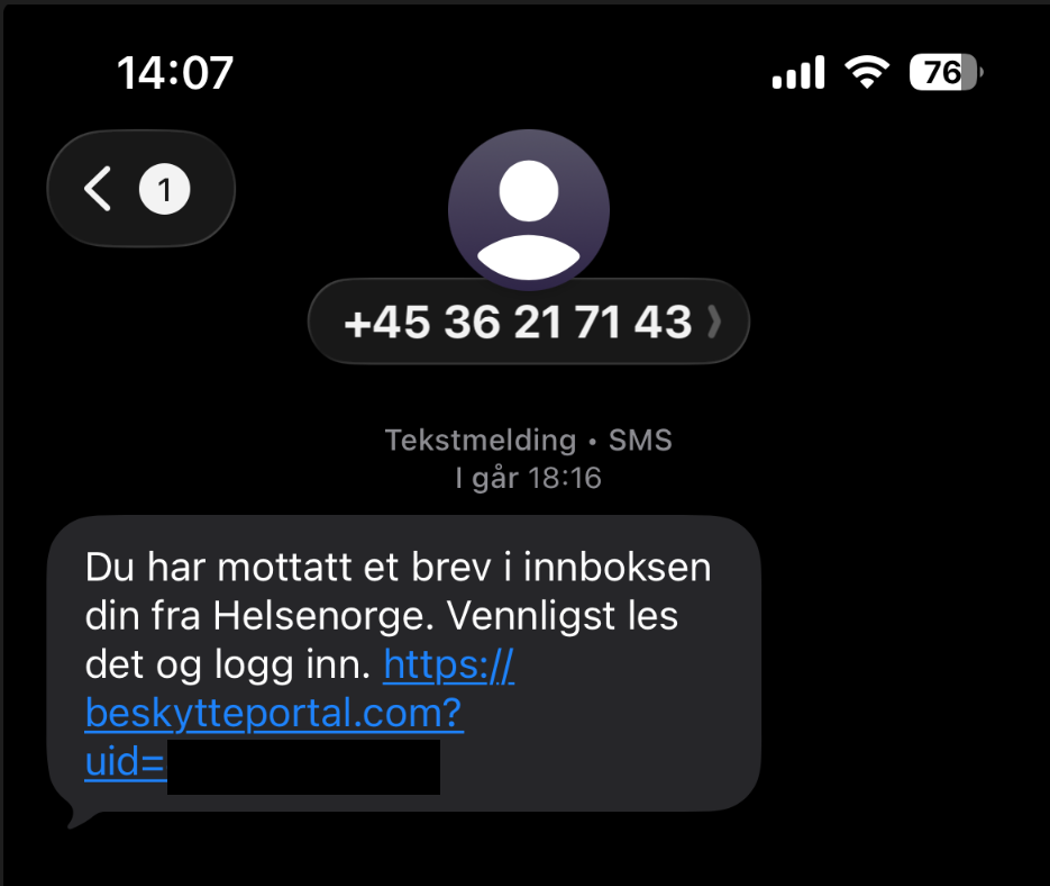 Eksempel på svindel-sms.