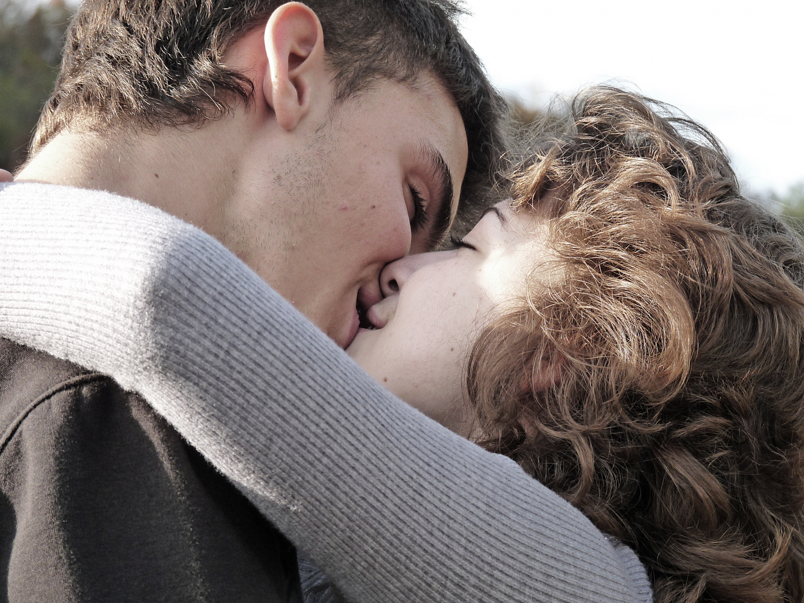 A couple kissing