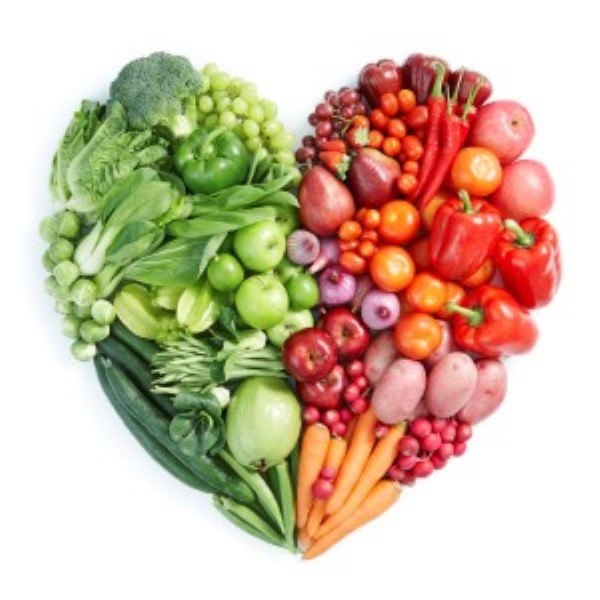 Illustrasjonsbilde i form av hjerte fylt med ulike frukt og grønnsaker