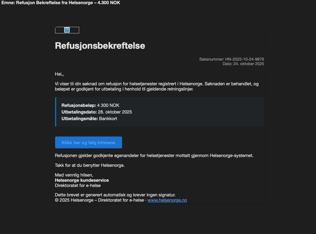 Eksempel på svindel e-post.