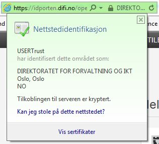 Skjermdump sertifikat idport