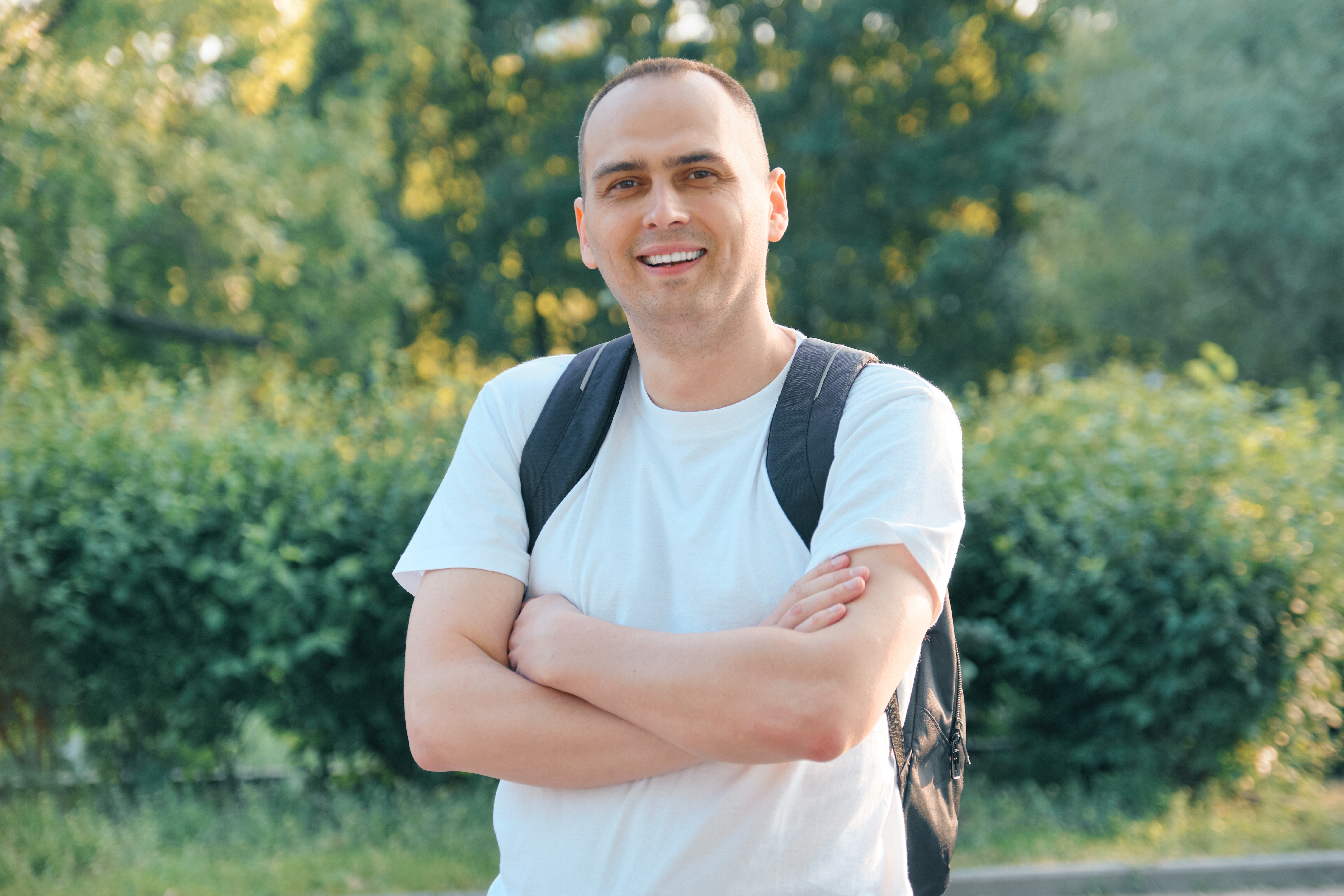Outdoor portrait of mature smiling man